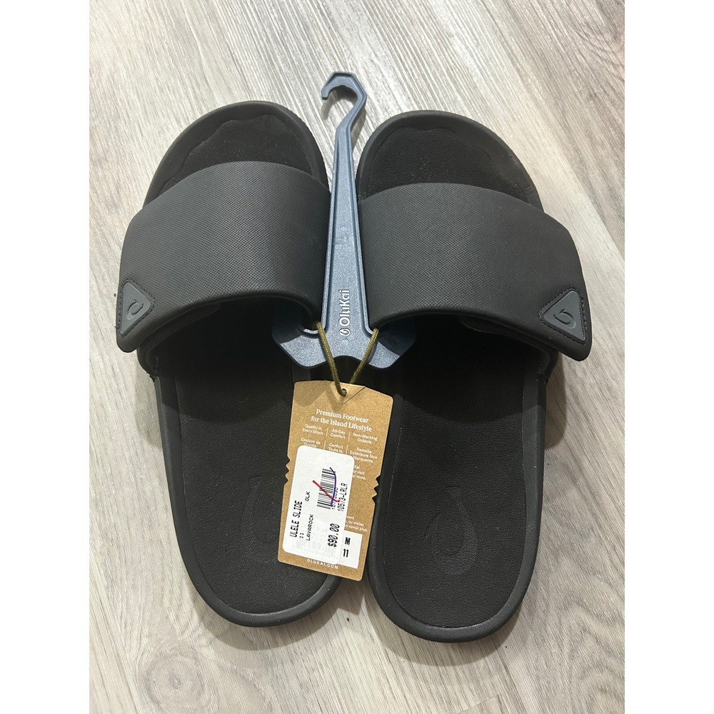 OluKai Mens Ulele Slide Sandals Synthetic 11 Lava Rock Black
